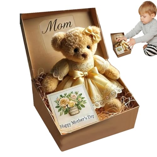 Zunishaone Emotional Support Bear, Happy Mutter Tag Stoffed Animal - Plüschbären emotionaler Unterstützung Tier,Elegante Plüsch Positive Puppenbeschaffungskiste für Lehrer -Lehrer -Souvenir von Zunishaone