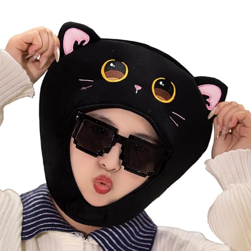 Zunishaone Katzenkopfabdeckung, Katzenhüte für Frauen, Süße Cartoon -Katzenhüte, Lustige ausgestopfte Tierkappen, Partyfoto -Requisiten, warme Cosplay -Accessoires für Kinder Mädchen von Zunishaone