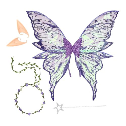 Zunishaone Schmetterlingskleid für Damen – komplettes Engelskostüm mit floralem Diadem und und Ohren, für Partys, Geburtstage, Karneval, Aufführungen von Zunishaone