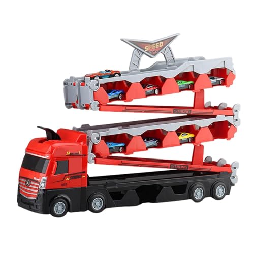 Zunishaone Spielzeug-LKW zur Aufbewahrung und zum Transport von Autos, Autotransporter für Spielzeug-Lkw, zusammenklappbar, mit Rennstrecke von Zunishaone