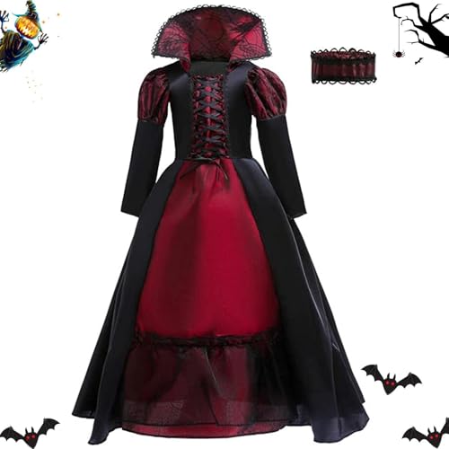 Zunishaone Vampire Queen -Kostüm - Halloween -Kostüme Mädchen, Halloween Cosplay -Kostüm | Leichte atmungsaktive Vampire Queens, Kinder Vampir -Accessoires für -Partys, Carnival -Kostümkleider von Zunishaone