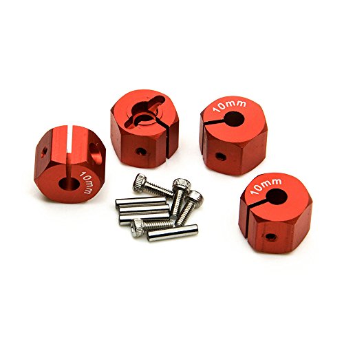 ZuoLan 1 Set Aluminum 12mm Rad-Hex Felge Hex Hub Mutternkappen Pin Set Fuer 1/10th RC Modell Auto (Rot, 10MM) von ZuoLan