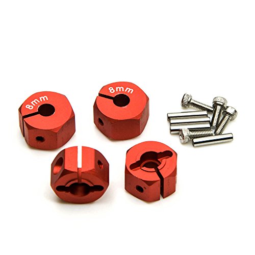 ZuoLan 1 Set Aluminum 12mm Rad-Hex Felge Hex Hub Mutternkappen Pin Set Fuer 1/10th RC Modell Auto (Rot, 8MM) von ZuoLan