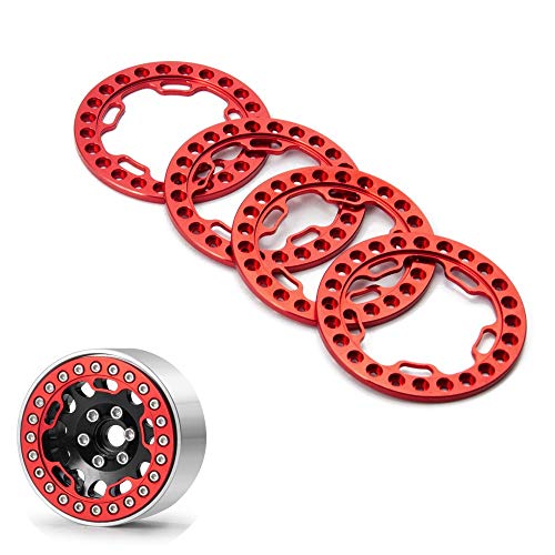 ZuoLan 4 Stück 1.9 Zoll Felge Felgenringe Beadlock Ersatz Rad Ringe für RC Felge 1:10 Crawler TRX4,SCX10,SCX10 ii,D90 Modell-Auto (Rot) von ZuoLan