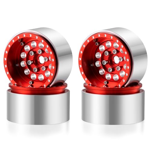 ZuoLan 4 Stück Aluminium 1.9" Beadlock Felge Räder Deep Dish Felgen für Axial SCX10 I II III TRX4 TRX6 GEN7 GEN8 1/10 RC Crawler Truck Car (Rot) von ZuoLan