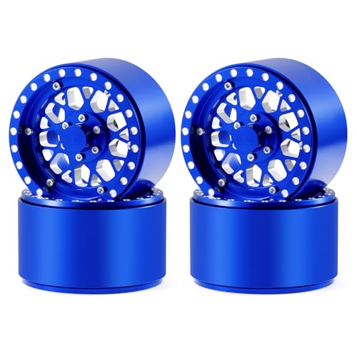 ZuoLan Breite 39 mm, 2,2 Zoll Beadlock Felgen Deep Dish Aluminium felgen für Axial Wraith SCX10-II III 1/10 RC Crawler Truck Auto (Blau) von ZuoLan