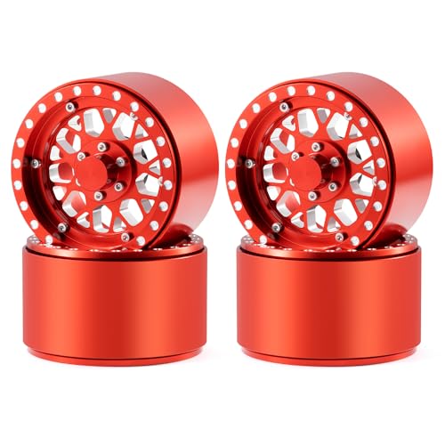 ZuoLan Breite 39 mm, 2,2 Zoll Beadlock Felgen Deep Dish Aluminium felgen für Axial Wraith SCX10-II III 1/10 RC Crawler Truck Auto (Rot) von ZuoLan