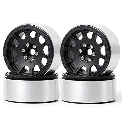 ZuoLan XUNJIAJIE 4 Stück Aluminum Alloy 2.2 RC Felge Felgenringe Beadlock Radfelge für 1/10th RC Crawler Axial Wraith RC Auto (Schwarz) von ZuoLan