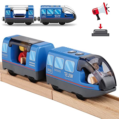 Holzeisenbahn Zug Elektrische Hohe Geschwindigkeit Spielzeug Zug Kinder Lokomotive Kompatibel mit Holzschienen Kinder Spielzeuglok - Spielzeugauto für Kleinkinder - Blau von Zuoan