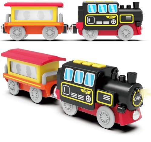 Zuoan Batteriebetriebener Lokomotivzug, magnetisches Eisenbahnspielzeug für Holzschienen, motorisierter Zug, kompatibel mit Thomas, Brio, Chuggington, Melissa und Doug von Zuoan