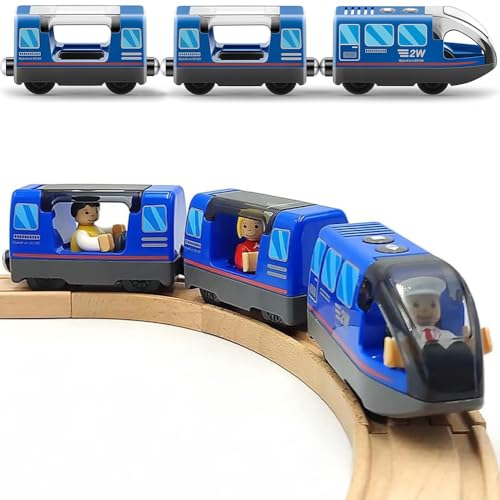 Zuoan Batteriebetriebener Zug für Holzeisenbahn-Schienenset, Spielzeug für Kleinkinder im Alter von 3 4 5 Jahren, Jungen, Kinder, Magnetkupplungen, Stadtfahrzeug mit Figuren (ohne Holz-gleise) von Zuoan