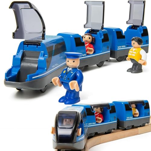 Zuoan Batteriebetriebenes Eisenbahnschienen-Set aus Holz, Spielzeug, Hochgeschwindigkeit, für Kleinkinder im Alter von 3 4 5 Jahren, Jungen, Kinder, magnetische Kupplungen, Stadtfahrzeug von Zuoan