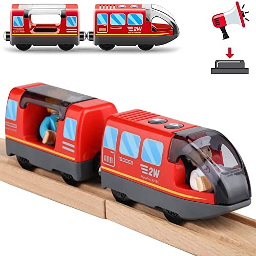 Zuoan Holzeisenbahn Zug Elektrische Hohe Geschwindigkeit Spielzeug Zug Kinder Lokomotive Kompatibel mit Holzschienen Kinder Spielzeuglok (ohne Holz-gleise) von Zuoan