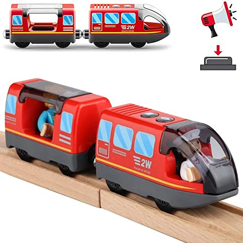 Zuoan Holzeisenbahn Zug Elektrische Hohe Geschwindigkeit Spielzeug Zug Kinder Lokomotive Kompatibel mit Holzschienen Kinder Spielzeuglok - Spielzeugauto für Kleinkinder (Rot) von Zuoan
