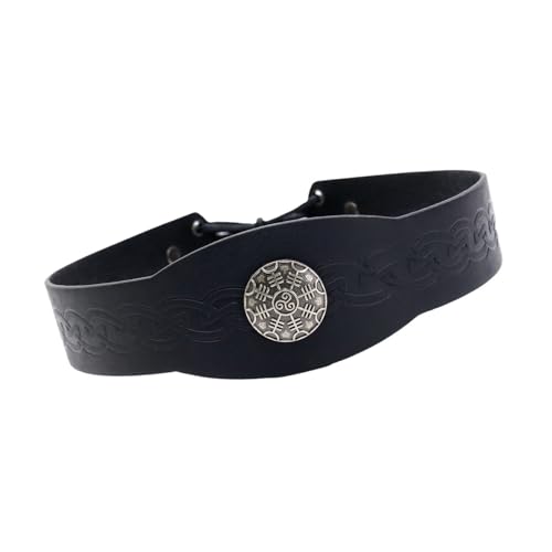 Klassische PU Leder Mittelalterlich Stirnband Präge Muster Haarband Für Verschiedene Kopfgröße Halloween Party Verziehung Requisiten Unisex Stirnband von Zuoeay