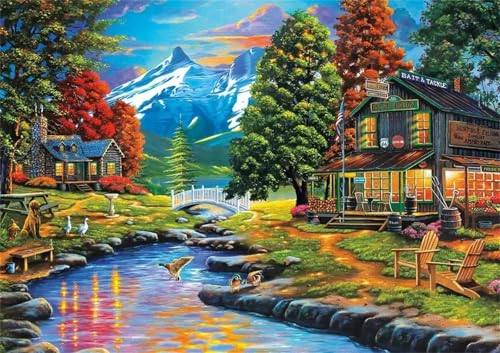 Puzzle 1000,Puzzles für Erwachsene,Gebirge Baum Fluss Puzzles für Kinder DIY Kit Holzspielzeug Unique Gift Home Decor Framed von Zuooyi