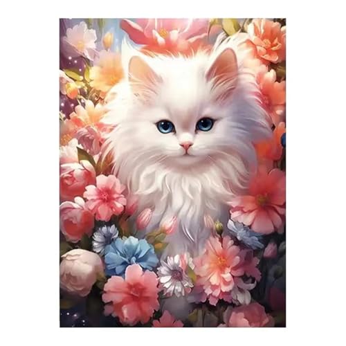 Puzzle 1000,Puzzles für Erwachsene,Katze rosa Blumen Puzzles für Kinder DIY Kit Holzspielzeug Unique Gift Home Decor Frameless von Zuooyi
