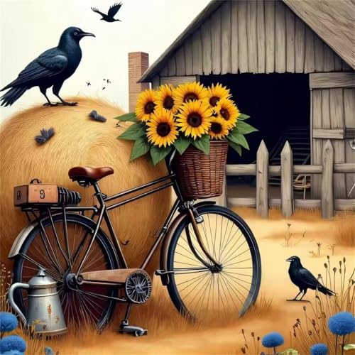 Puzzle 1000 Teile Bauernhof Fahrrad Sonnenblume,Puzzles für Erwachsene 1000 Teile EIN Herausforderndes Geschicklichkeitsspiel,DIY Puzzlespiele für Die Ganze Familie,Männer Frauen für Geschenk von Zuooyi