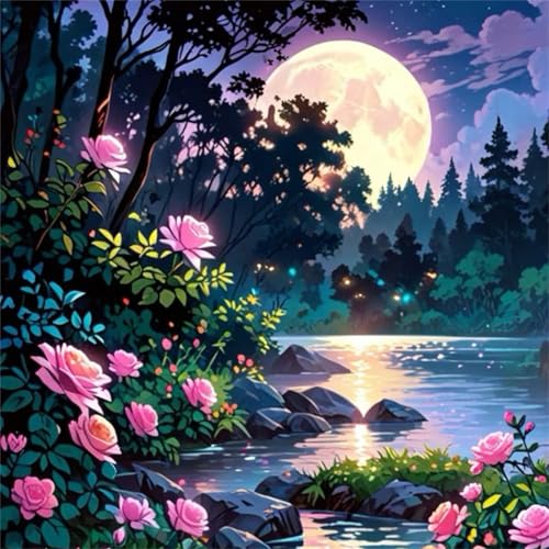 Puzzle 1000 Teile Mond-Rosen-Strom,Puzzles für Erwachsene 1000 Teile EIN Herausforderndes Geschicklichkeitsspiel,DIY Puzzlespiele für Die Ganze Familie,Männer Frauen für Geschenk von Zuooyi