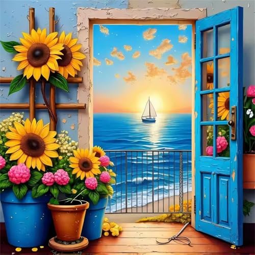 Puzzle 1000 Teile Sonnenblumenmeer Segelboot,Puzzles für Erwachsene 1000 Teile EIN Herausforderndes Geschicklichkeitsspiel,DIY Puzzlespiele für Die Ganze Familie,Männer Frauen für Geschenk von Zuooyi