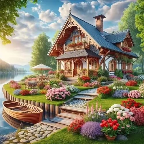Puzzle 1000 Teile Villa Garten Boot,Puzzles für Erwachsene 1000 Teile EIN Herausforderndes Geschicklichkeitsspiel,DIY Puzzlespiele für Die Ganze Familie,Männer Frauen für Geschenk von Zuooyi