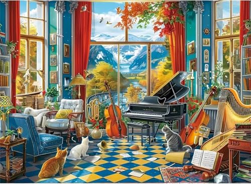 Puzzle 120,Puzzles für Erwachsene,Musikinstrumentenkatzen Puzzles für Kinder DIY Kit Holzspielzeug Unique Gift Home Decor Framed Puzzle 120,Puzzles für Erwachsene,Musikinstrumentenkatzen Puzzles für Kinder DIY Kit Holzspielzeug Unique Gift Home Decor Framed von Zuooyi
