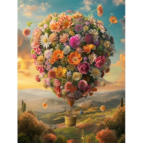 Puzzle 1200,Puzzles für Erwachsene,Blumen-Heißluftballon Puzzles für Kinder DIY Kit Holzspielzeug Unique Gift Home Decor Framed von Zuooyi