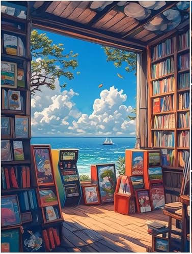 Puzzle 1200 Teile Erwachsene,Framed Buchhandlung am Meer Puzzles für Lernspiel Herausforderungsspielzeug 1200 Teile Puzzles für Erwachsene Kinder Geschenk Moderne Wohnkultur von Zuooyi