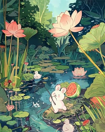 Puzzle 1200 Teile Erwachsene,Framed Lotus Rabbit Wassermelone Puzzles für Lernspiel Herausforderungsspielzeug 1200 Teile Puzzles für Erwachsene Kinder Geschenk Moderne Wohnkultur von Zuooyi