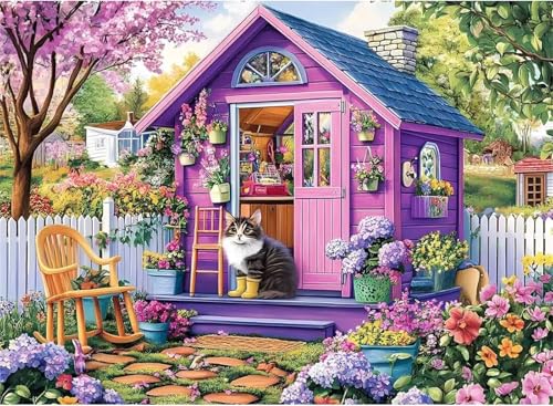 Puzzle 200 Teile Erwachsene,Frameless Lila Hauskatze Puzzles für Lernspiel Herausforderungsspielzeug 200 Teile Puzzles für Erwachsene Kinder Geschenk Moderne Wohnkultur von Zuooyi