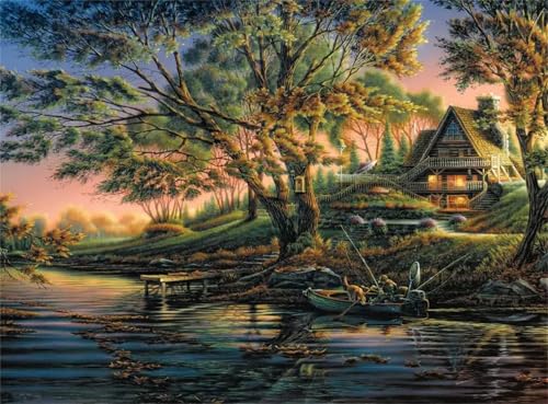 Puzzle 300 Teile Erwachsene,Frameless Dschungelhaus Fluss Puzzles für Lernspiel Herausforderungsspielzeug 300 Teile Puzzles für Erwachsene Kinder Geschenk Moderne Wohnkultur von Zuooyi