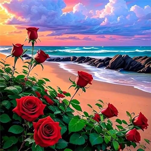 Puzzle 300 Teile für Erwachsene Strand der Roten Rose,35x35cm Klassisches Puzzles Lernspiel für Erwachsene,Bunte Kunstwerk Puzzle,Wunderschönes Dekoration Puzzles Geschenke von Zuooyi