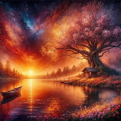 Puzzle 300 Teile für Erwachsene Twilight Lake Landschaft,35x35cm Klassisches Puzzles Lernspiel für Erwachsene,Bunte Kunstwerk Puzzle,Wunderschönes Dekoration Puzzles Geschenke von Zuooyi