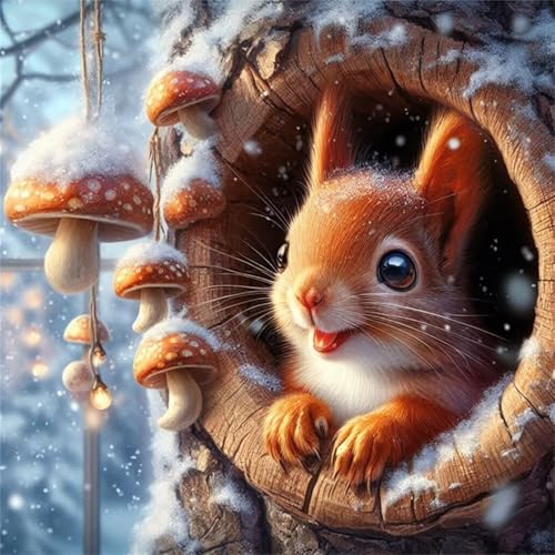 Puzzle 300 Teile für Erwachsene Winterpilz Eichhörnchen,35x35cm Klassisches Puzzles Lernspiel für Erwachsene,Bunte Kunstwerk Puzzle,Wunderschönes Dekoration Puzzles Geschenke von Zuooyi