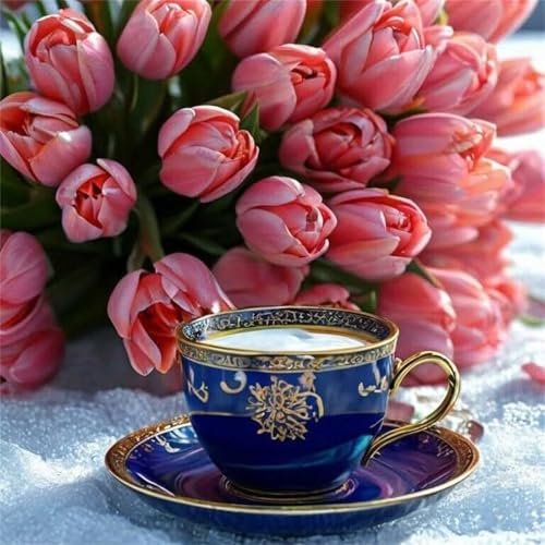 Puzzle 35 Teile Erwachsene 28x28cm Tulpen-Kaffeetasse,Jigsaw Puzzle Erwachsene 35 Teile Lernspiel Herausforderung Spielzeug,High Difficulty Impossible Puzzles für Home Dekoration von Zuooyi