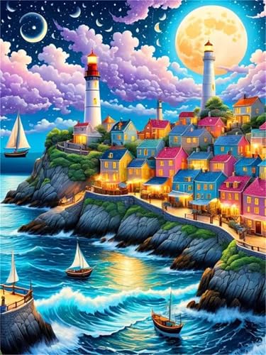 Puzzle 500,Puzzles für Erwachsene,Haus Leuchtturm Boot Puzzles für Kinder DIY Kit Holzspielzeug Unique Gift Home Decor Frameless von Zuooyi
