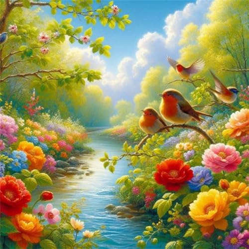 Puzzle 500 Teile Erwachsene 45x45cm Bäche, Blumen, Vögel,Jigsaw Puzzle Erwachsene 500 Teile Lernspiel Herausforderung Spielzeug,High Difficulty Impossible Puzzles für Home Dekoration von Zuooyi