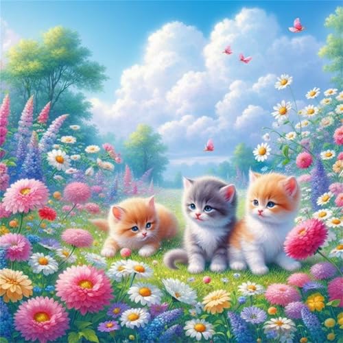 Puzzle 500 Teile Erwachsene 45x45cm Blume Rasen Katze,Jigsaw Puzzle Erwachsene 500 Teile Lernspiel Herausforderung Spielzeug,High Difficulty Impossible Puzzles für Home Dekoration von Zuooyi