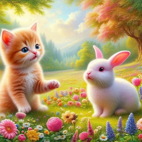 Puzzle 500 Teile Erwachsene 45x45cm Grasland Kaninchen Katze,Jigsaw Puzzle Erwachsene 500 Teile Lernspiel Herausforderung Spielzeug,High Difficulty Impossible Puzzles für Home Dekoration von Zuooyi