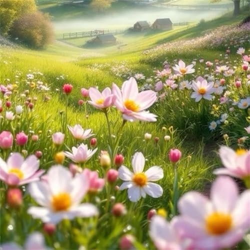 Puzzle 500 Teile Erwachsene 45x45cm Prairie Pink Blume,Jigsaw Puzzle Erwachsene 500 Teile Lernspiel Herausforderung Spielzeug,High Difficulty Impossible Puzzles für Home Dekoration von Zuooyi