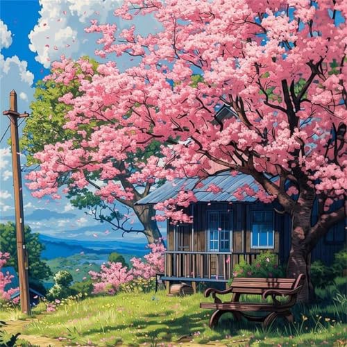 Puzzle 500 Teile Erwachsene 45x45cm Rosa Baumblumen,Jigsaw Puzzle Erwachsene 500 Teile Lernspiel Herausforderung Spielzeug,High Difficulty Impossible Puzzles für Home Dekoration von Zuooyi