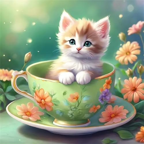 Puzzle 500 Teile Erwachsene 45x45cm Teetasse Katze,Jigsaw Puzzle Erwachsene 500 Teile Lernspiel Herausforderung Spielzeug,High Difficulty Impossible Puzzles für Home Dekoration von Zuooyi