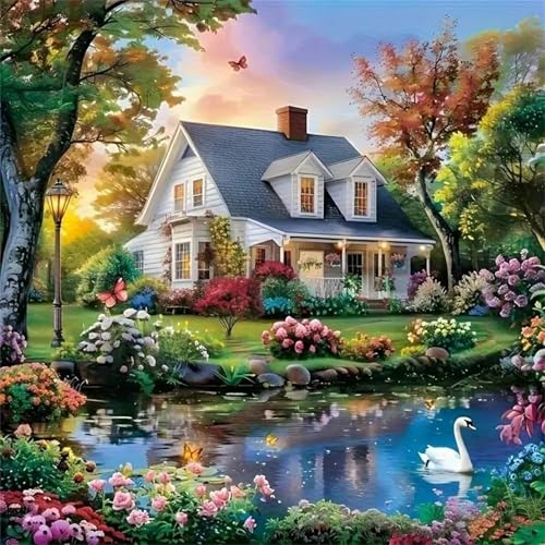 Puzzle 500 Teile Erwachsene 45x45cm Villa Schwanensee,Jigsaw Puzzle Erwachsene 500 Teile Lernspiel Herausforderung Spielzeug,High Difficulty Impossible Puzzles für Home Dekoration von Zuooyi