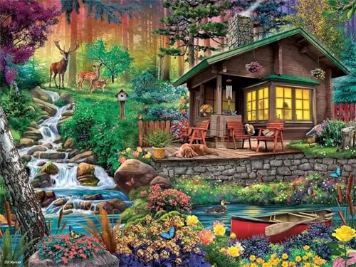Puzzle 700,Puzzles für Erwachsene,Dschungelhütte Hirsch Puzzles für Kinder DIY Kit Holzspielzeug Unique Gift Home Decor Framed von Zuooyi