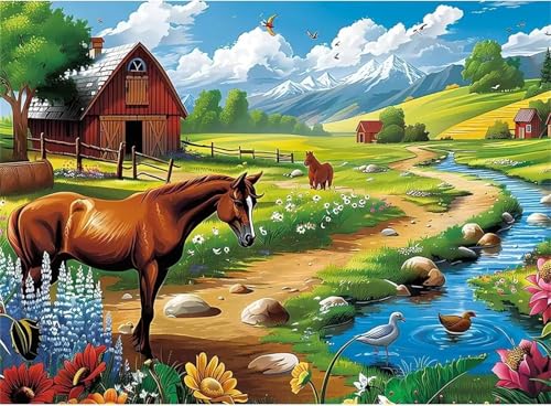 Puzzle 700,Puzzles für Erwachsene,Spring Farm Pferde Puzzles für Kinder DIY Kit Holzspielzeug Unique Gift Home Decor Frameless Puzzle 700,Puzzles für Erwachsene,Spring Farm Pferde Puzzles für Kinder DIY Kit Holzspielzeug Unique Gift Home Decor Frameless von Zuooyi