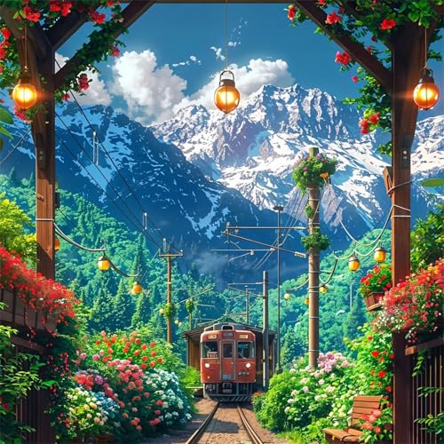 Puzzle 90 Teile für Erwachsene Gebirgspflanzen-Zug,30x30cm Klassisches Puzzles Lernspiel für Erwachsene,Bunte Kunstwerk Puzzle,Wunderschönes Dekoration Puzzles Geschenke von Zuooyi