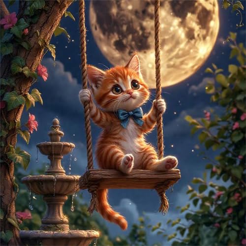 Puzzle 90 Teile für Erwachsene Katze Mondschaukel,30x30cm Klassisches Puzzles Lernspiel für Erwachsene,Bunte Kunstwerk Puzzle,Wunderschönes Dekoration Puzzles Geschenke von Zuooyi
