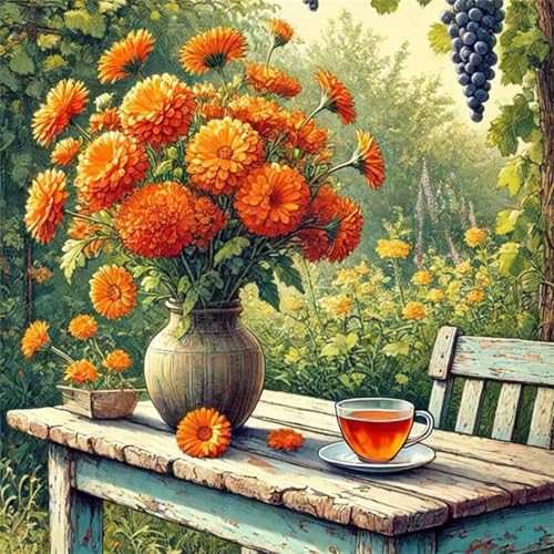 Puzzle 90 Teile für Erwachsene Orangenblütengarten,30x30cm Klassisches Puzzles Lernspiel für Erwachsene,Bunte Kunstwerk Puzzle,Wunderschönes Dekoration Puzzles Geschenke von Zuooyi
