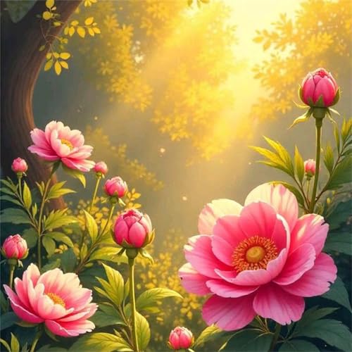 Puzzle 90 Teile für Erwachsene Pfingstrose Sonnenbaum,30x30cm Klassisches Puzzles Lernspiel für Erwachsene,Bunte Kunstwerk Puzzle,Wunderschönes Dekoration Puzzles Geschenke von Zuooyi
