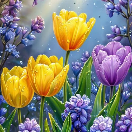 Puzzle 90 Teile für Erwachsene Regentropfen Tulpen,30x30cm Klassisches Puzzles Lernspiel für Erwachsene,Bunte Kunstwerk Puzzle,Wunderschönes Dekoration Puzzles Geschenke von Zuooyi
